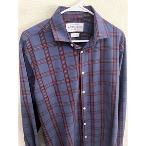 Mizzen+Main Button Down Shirt Mens Medium Blue Plaid Excellent Leeward Trim Fit